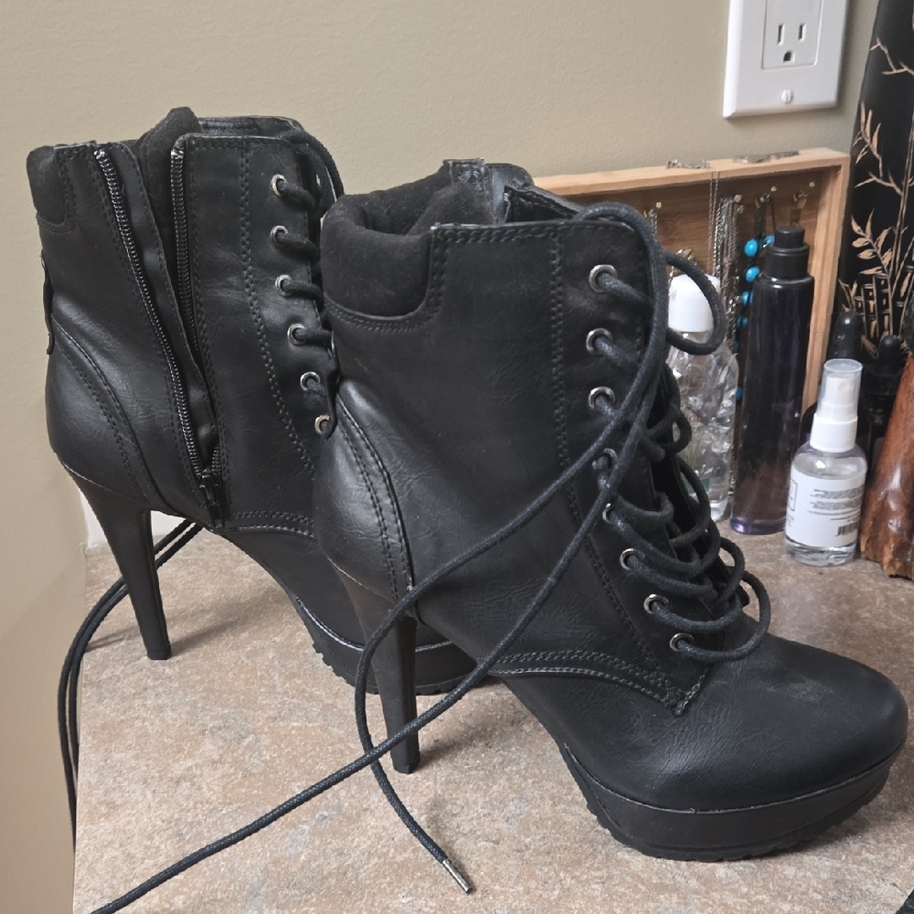 Black Lace-Up Ankle Boots